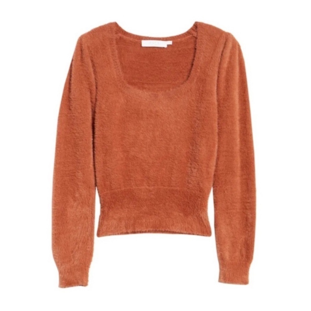 Astr the Label Fuzzy Cropped Square Neck Longsleeve Sweater NWT